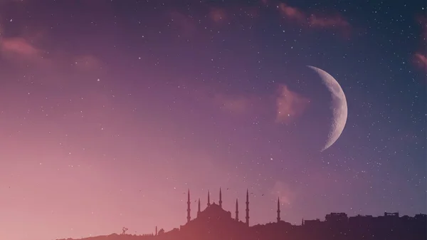 Meczet Zachód Słońca Niebo Święta Islamska Noc Sylwetka Meczet — Zdjęcie stockowe