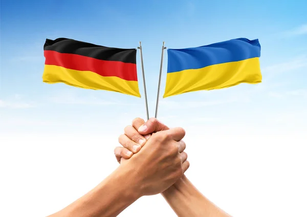 Duitsland Oekraïne Bondgenoten Vriendelijke Landen Eenheid Saamhorigheid Handdruk Steun Samenwerking — Stockfoto