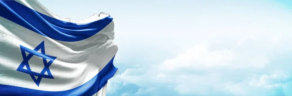 Флаг Израиля Голубом Небе Горизонтальное Панорамное Знамя — стоковое фото