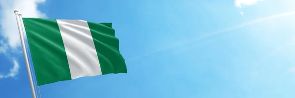 Nigeria Vlag Blauwe Lucht Horizontale Panoramische Banner — Stockfoto