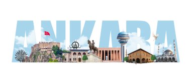 Ankara tipografi fotograf kolaj calismasi, tarihi mimariler ve gezilecek mekanlar. Tercümesi: Ankara tipografi fotoğraf kolajı çalışmaları, tarihi mimariler ve ziyaret edilecek yerler.
