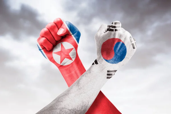 Conflicto Entre Corea Del Sur Corea Del Norte Guerra Bandera — Foto de Stock