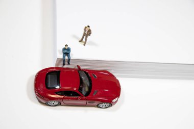 miniature people: mini toy car, close up