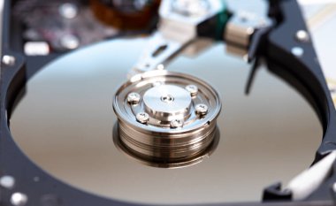 closeup view of hard drives and open