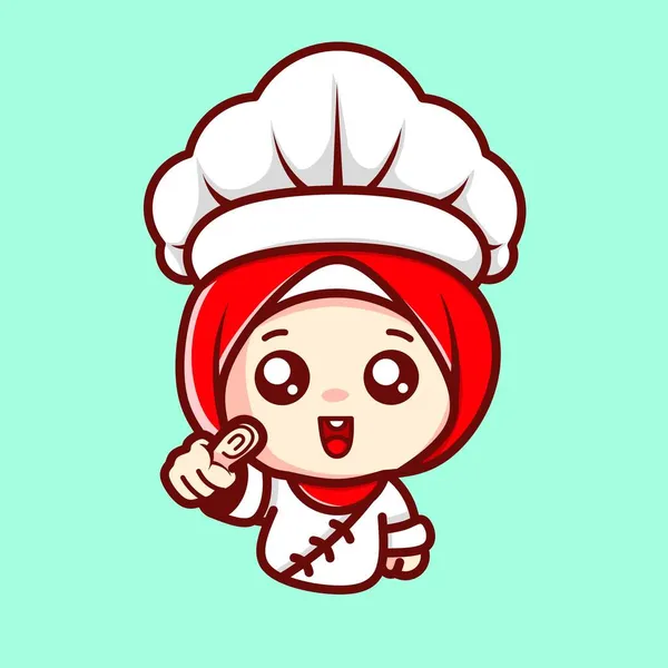 Cute Muslim Chef Character Kawaii Designs — Stock Photo, Image