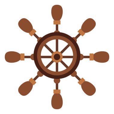 Beyaz arka planda direksiyon. Beyaz arkaplanda gemi tekerleği ahşap vintage çizimi.