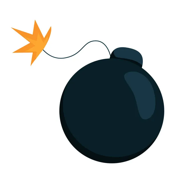 Bombe Ronde Noire Avec Icône Fusible Brûlante Sur Fond Blanc — Image vectorielle