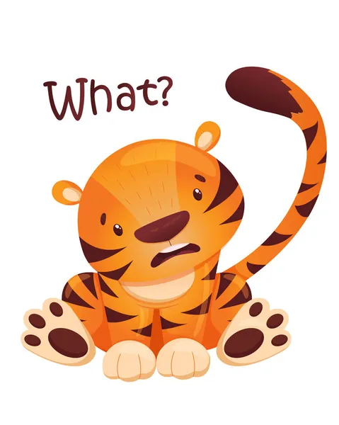 Dibujo vectorial de un tigre sorprendido, aislado sobre un fondo blanco, tigre lindo. Ilustración de un tigre sorprendido que se sienta. Para el diseño del año del tigre, año del zodíaco, chino nuevo — Archivo Imágenes Vectoriales