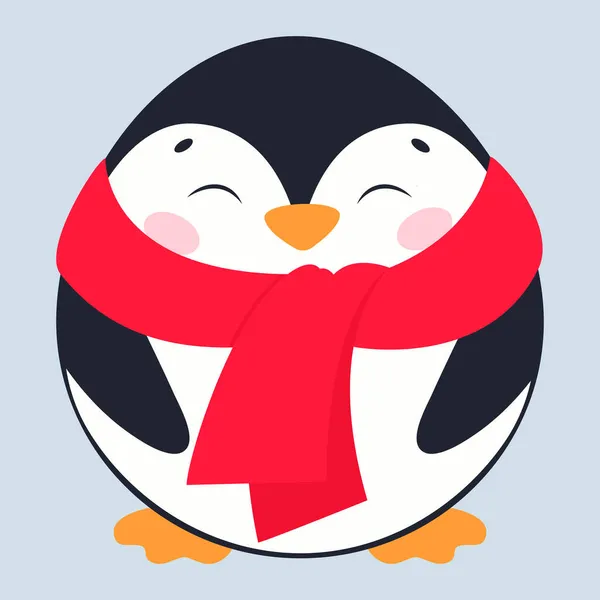 フラットスタイルでペンギンのベクトル図面 メリークリスマスとハッピーニューイヤー スカーフでペンギンと子供のイラスト 白い背景に小さなペンギンが孤立していて — ストックベクタ