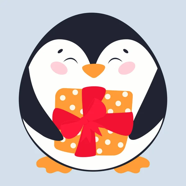 Vektorzeichnung Eines Pinguins Flachen Stil Frohe Weihnachten Und Ein Gutes — Stockvektor
