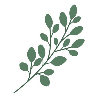 Beyaz arkaplanda yapraklı dalların vektör çizimi. Düz bir şekilde minimalist dal. Web tasarımı, tipografi ve logolar için çalışma tablosu çizimi.