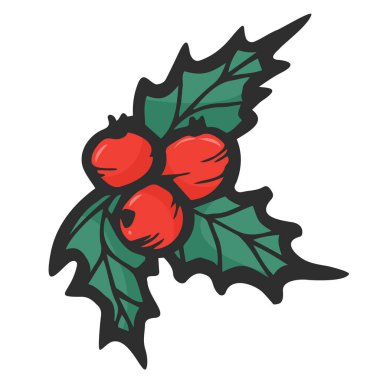 Vector Holly meyveleri karalama tarzında. Mutlu Noeller izole edilmiş Noel meyveleri. Noel süslemesi - vektör çizimi. Elementler izole edildi.
