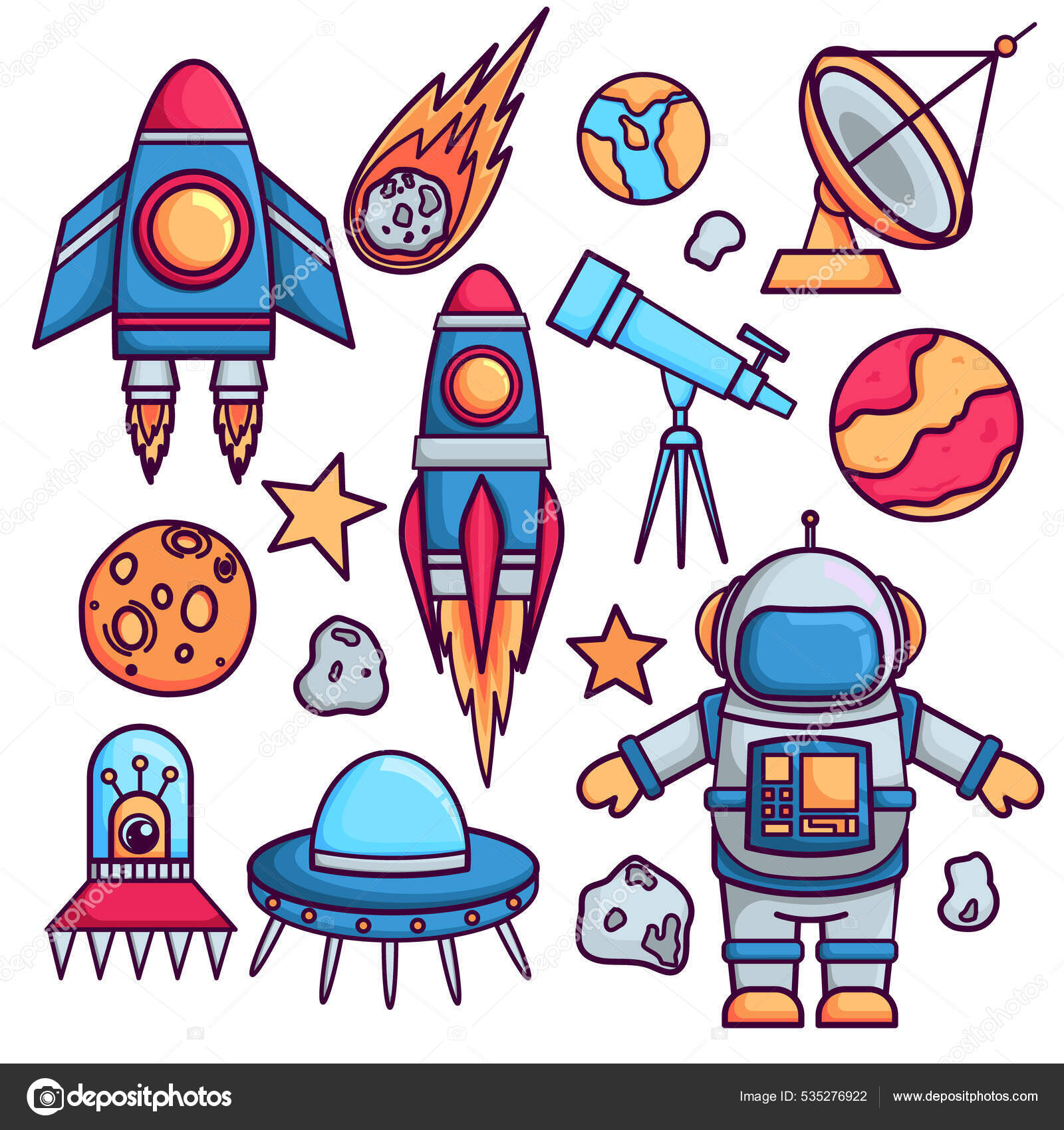 Vector Establecido Tema Del Espacio Fondo Espacial Ciencia Ficción Dibujos  Vector de stock #535276922 de ©makuriiina, image size:1600x1700