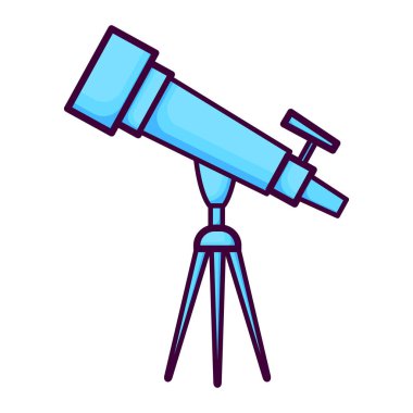 Teleskop vektör simgesi beyaz arkaplanda izole edildi. Uzay teması üzerine web tasarımı illüstrasyonu. Bilim, uzay keşfi