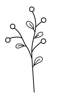 Yapraklı ve böğürtlenli vektör filizi. Minimalist tarzda. Beyaz arka planda Sprig izole edilmiş. Çiçek elementleri. El yapımı botanik. Tekstil tasarımı ve tipografi için vektör ögeleri
