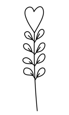 Yaprakları minimalist tarzda olan bir vektör dalı. Beyaz arka planda Sprig izole edilmiş. Çiçek elementleri. El yapımı botanik. Tekstil tasarımı ve tipografi için vektör ögeleri.