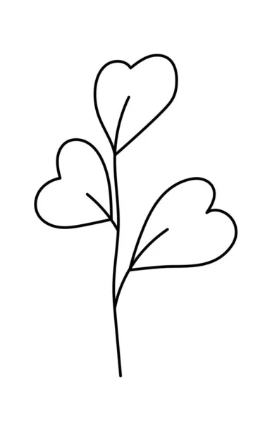 Ramita vectorial con hojas en un estilo minimalista. Espiral aislado sobre fondo blanco. Elementos florales. Botánica dibujada a mano. Elementos vectoriales para diseño textil y tipografía — Vector de stock