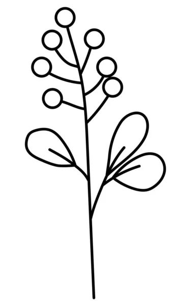 Rama vectorial con hojas y bayas en un estilo minimalista. Espiral aislado sobre fondo blanco. Elementos florales. Botánica dibujada a mano. Elementos vectoriales para diseño textil y tipografía. — Vector de stock