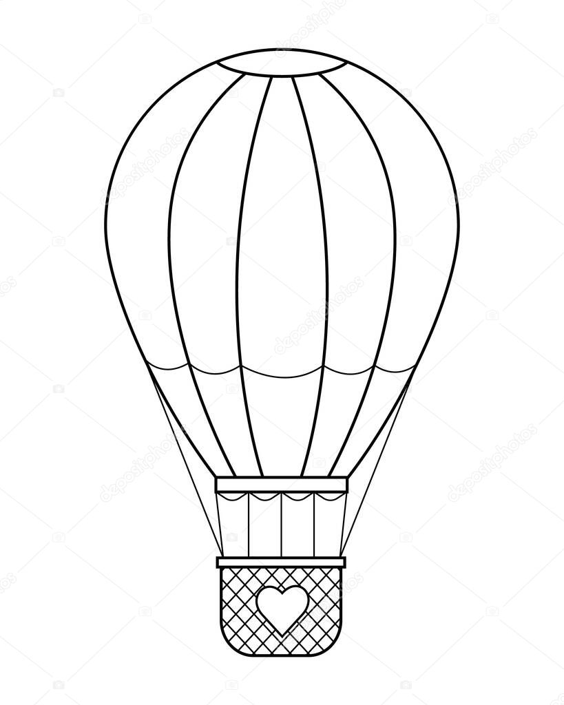 Dirigible and hot air balloons airship. Tools of Aeronautics such as the airship and the balloon to move the delivery by air of goods and people. Elements are drawn in vector in a linear style.