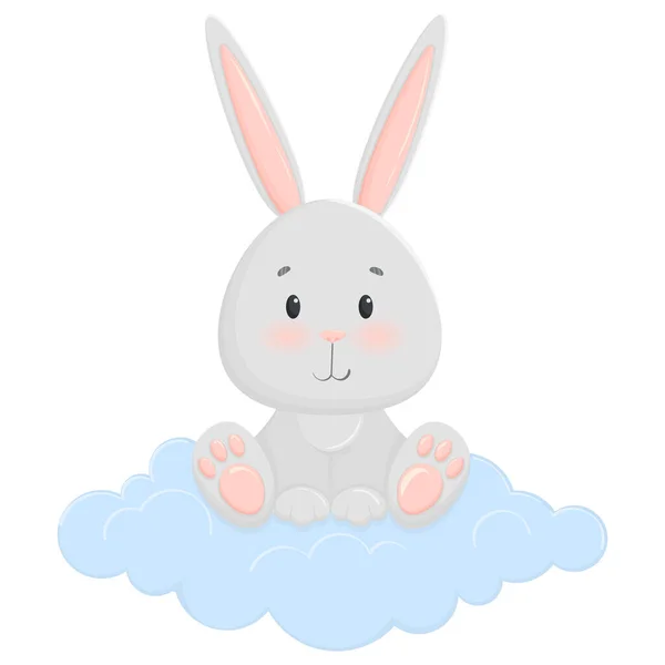 Cute Vector Bunny Sitting Cloud Funny Cartoon Character Cards Prints — Stock Vector