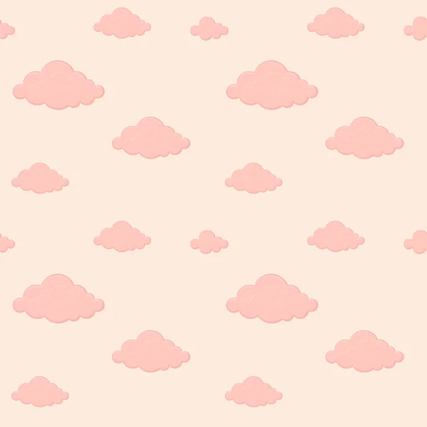 Patrón Dibujado Mano Rosa Sin Costuras Con Nubes Estilizadas Color — Archivo Imágenes Vectoriales