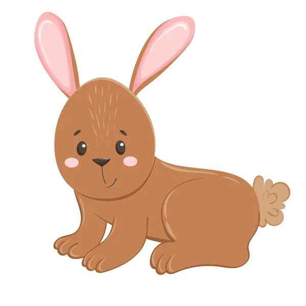 白い背景に隔離された漫画スタイルでかわいい茶色のウサギ フラットスタイルでウサギのベクトル図面 漫画風のペット カード ポスター 子供服のデザイン — ストックベクタ