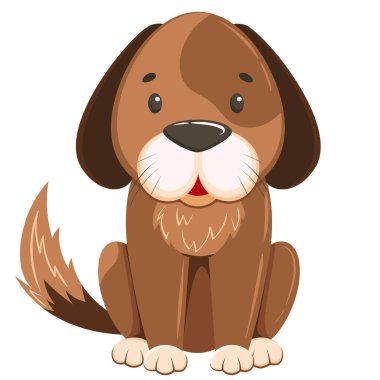 Vektör karikatür köpek yavrusu oturma, beyaz arka planda izole edilmiş şirin köpek portresi. Köpek dostu, düz stil vektör çizimi, başıboş köpek konsepti..