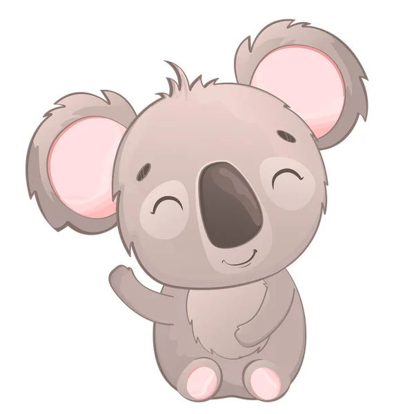 Dibujo vectorial de un adorable koala saludando, aislado sobre un fondo blanco. Animal australiano, lindo koala en un estilo acuarela. personaje de dibujos animados de animales tropicales — Archivo Imágenes Vectoriales