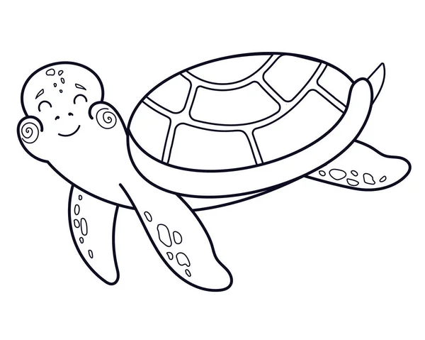 Contour linear illustration for coloring book with decorative turtle. Beautiful animal, anti stress picture. Line art design for adult or kids in zen-tangle style, tattoo and coloring page. — стоковый вектор