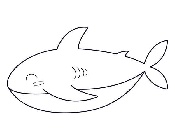 Coloring page cartoon outline skills of fish, shark. Tsolorful vector illustration, amount of coloring beech for kids. Vector outline of a shark isolated on a white background. — стоковый вектор