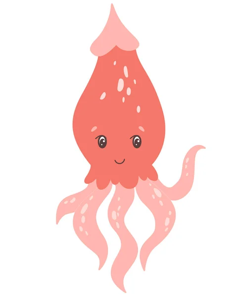 Σχεδίαση σουπιάς θαλάσσιων ζώων. Ροζ καλαμάρι νόστιμο εστιατόριο θαλασσινών. Squid διανυσματική απεικόνιση σε επίπεδο στυλ που απομονώνονται σε λευκό φόντο. — Διανυσματικό Αρχείο