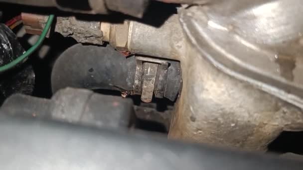 Car Radiator Hose Broken Coolant Water Leaking Drip Because Hasn — Stock Video