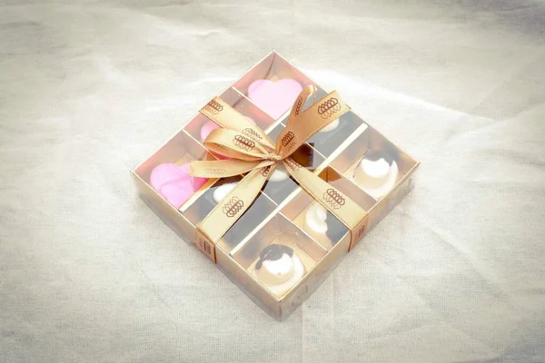 Chocolate Box Gift Various Shapes Present Valentine Birthday Gold — Stock Photo, Image