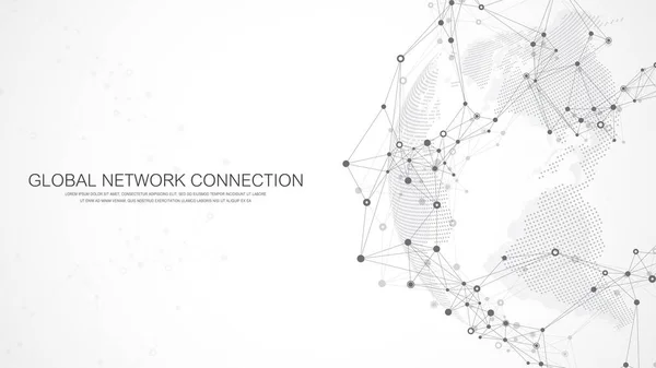 Concepto de conexión de red global. Comunicación de redes sociales en el negocio global. Visualización de macrodatos. Tecnología de Internet. Ilustración vectorial. — Archivo Imágenes Vectoriales