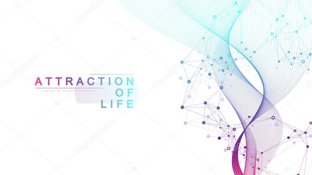 Attraction of life. Colorful abstract small particles and lines under high speed of motion. Circular explosion backdrop. Burst tech particles. Vector illustration