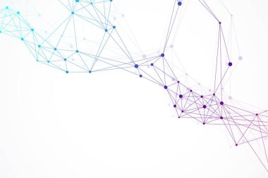 Geometrik grafik arkaplan molekülü ve iletişim. Bileşikli büyük veri kompleksi. Pleksus çizgileri, minimum dizi. Dijital veri görselleştirme. Bilimsel sibernetik çizim.