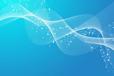 Bilimsel illüstrasyon genetik mühendisliği ve gen manipülasyonu kavramı. DNA sarmalları, DNA iplikleri, molekül veya atom, nöronlar. Bilim ya da tıp geçmişi için soyut bir yapı. Dalga akışı