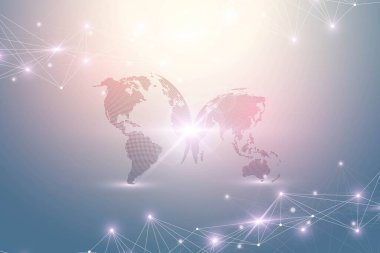 Büyük veri görselleştirmesi. Geometrik soyut arka plan görsel bilgi karmaşıklığı. Fütürist bilgi grafikleri tasarımı. Bağlı çizgi ve noktalar ile teknoloji arka planı, dalga akışı illüstrasyonu