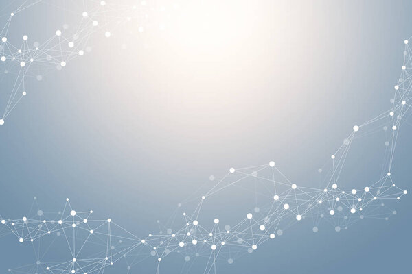 Geometric graphic background molecule and communication. Big data complex with compounds. Lines plexus, minimal array. Digital data visualization. Scientific cybernetic illustration.