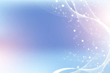 Bilimsel illüstrasyon genetik mühendisliği ve gen manipülasyonu kavramı. DNA sarmalları, DNA iplikleri, molekül veya atom, nöronlar. Bilim ya da tıp geçmişi için soyut bir yapı. Dalga akışı