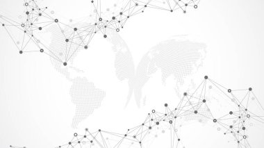 Bağlı çizgiler ve noktalarla Geometrik soyut arkaplan. Bağlantı noktası. Molekül ve iletişim geçmişi. Tasarım illüstrasyonunuz için grafiksel bağlantı arkaplanı.