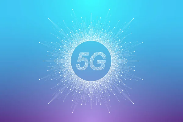 Концепция будущей технологии беспроводных систем сети 5G. Концепция сети 5G, высокоскоростной мобильный интернет, сети нового поколения. Баннер, иллюстрация. — стоковое фото