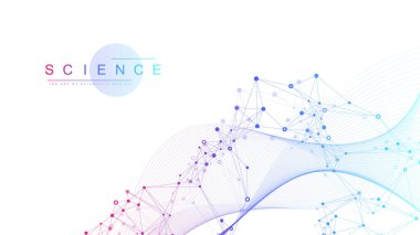 Bilimsel vektör çizimi genetik mühendisliği, DNA sarmalları, DNA ipliği, molekül veya atom, nöronlar. Genomik sekanslar görselleştirme. Bilim veya tıbbi geçmiş için soyut yapı.