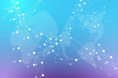 Büyük veri görselleştirmesi. Geometrik soyut arka plan görsel bilgi karmaşıklığı. Fütürist bilgi grafikleri tasarımı. Bağlı çizgi ve noktalar ile teknoloji arka planı, dalga akışı illüstrasyonu