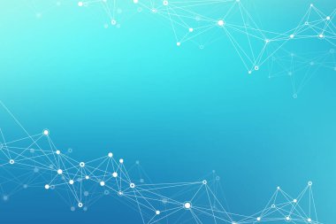 Geometrik mavi arkaplan molekülü ve iletişim. Bileşikli büyük veri kompleksi. Pleksus çizgileri, minimum dizi. Dijital veri görselleştirme. Bilimsel sibernetik çizim.