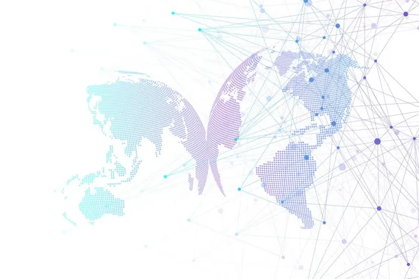 Visualizzazione dei big data. Sfondo geometrico astratto complessità delle informazioni visive. Design infografico futuristico. Sfondo tecnologico con linea e puntini collegati, illustrazione del flusso d'onda — Foto Stock