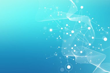 Büyük Genomik Veri Görselleştirme. DNA sarmalı, DNA ipliği, DNA testi. CRISPR CAS9 - Genetik mühendisliği. Molekül ya da atom, nöronlar. Bilim veya tıbbi geçmiş için soyut yapı, afiş. Dalga akışı.