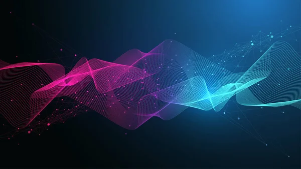 Concepto de plantilla de diseño de banner de tecnología informática cuántica. Inteligencia artificial de aprendizaje profundo. Visualización de algoritmos de big data para negocios, ciencia, tecnología. Flujo de ondas, ilustración. — Foto de Stock