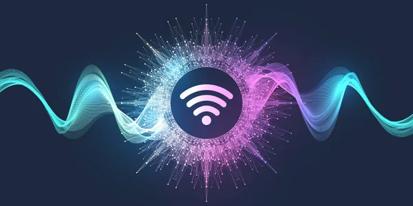 Έννοια ασύρματης σύνδεσης Wi-Fi. Ασύρματη σύνδεση με το εικονίδιο Wi-Fi για απομακρυσμένη πρόσβαση στο internet. Wi-Fi ασύρματο δίκτυο σήματος τεχνολογία internet έννοια. Υψηλή ταχύτητα στο Διαδίκτυο. Εικονογράφηση διανύσματος. — Διανυσματικό Αρχείο
