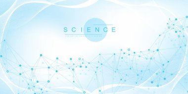 Bilimsel vektör çizimi genetik mühendisliği, DNA sarmalları, DNA ipliği, molekül veya atom, nöronlar. Genomik sekanslar görselleştirme. Bilim veya tıbbi geçmiş için soyut yapı.